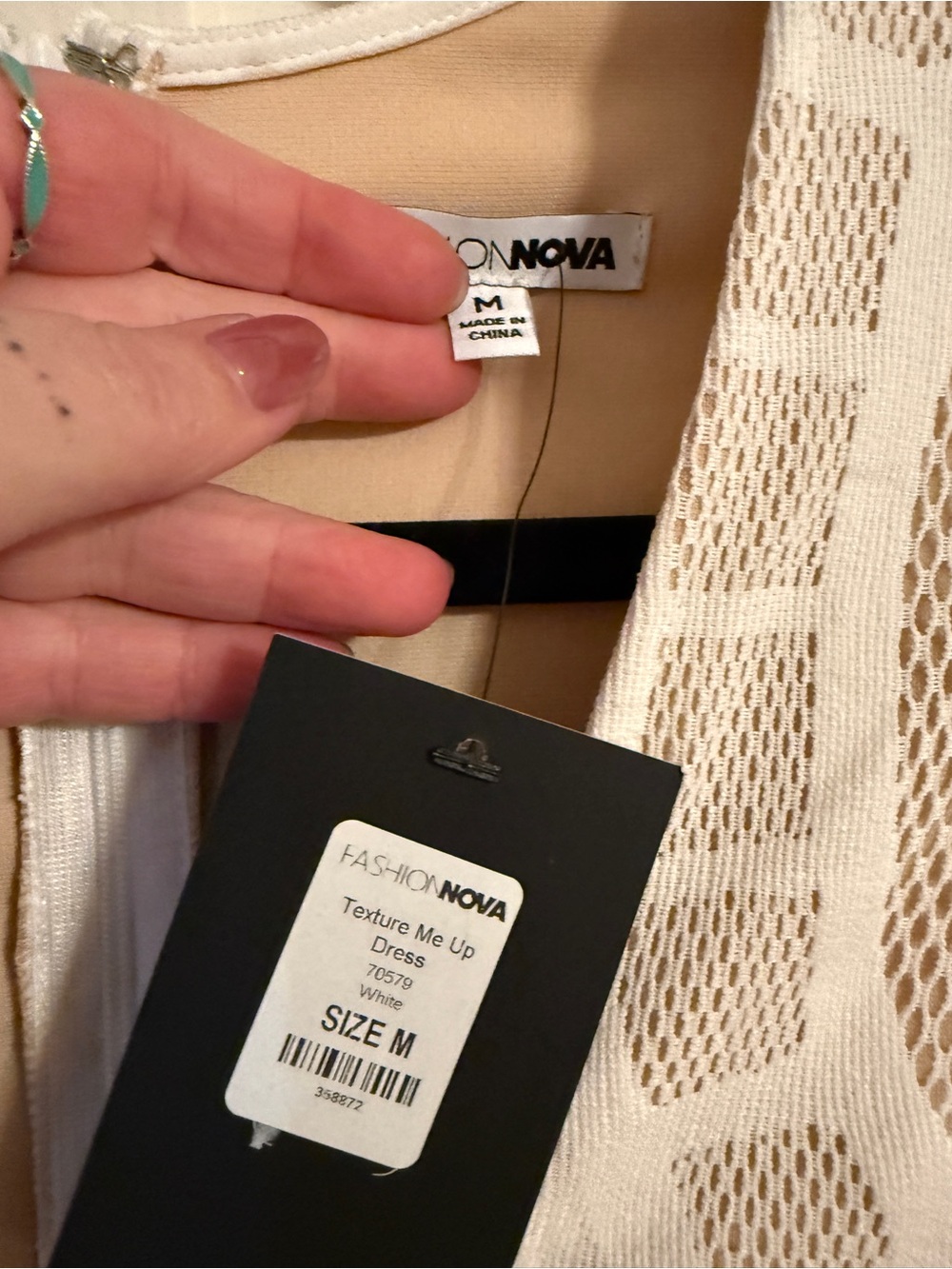 Fashion Nova White and Cream V-Neck Long Sleeve Sheath Dress - Picture 2 of 3